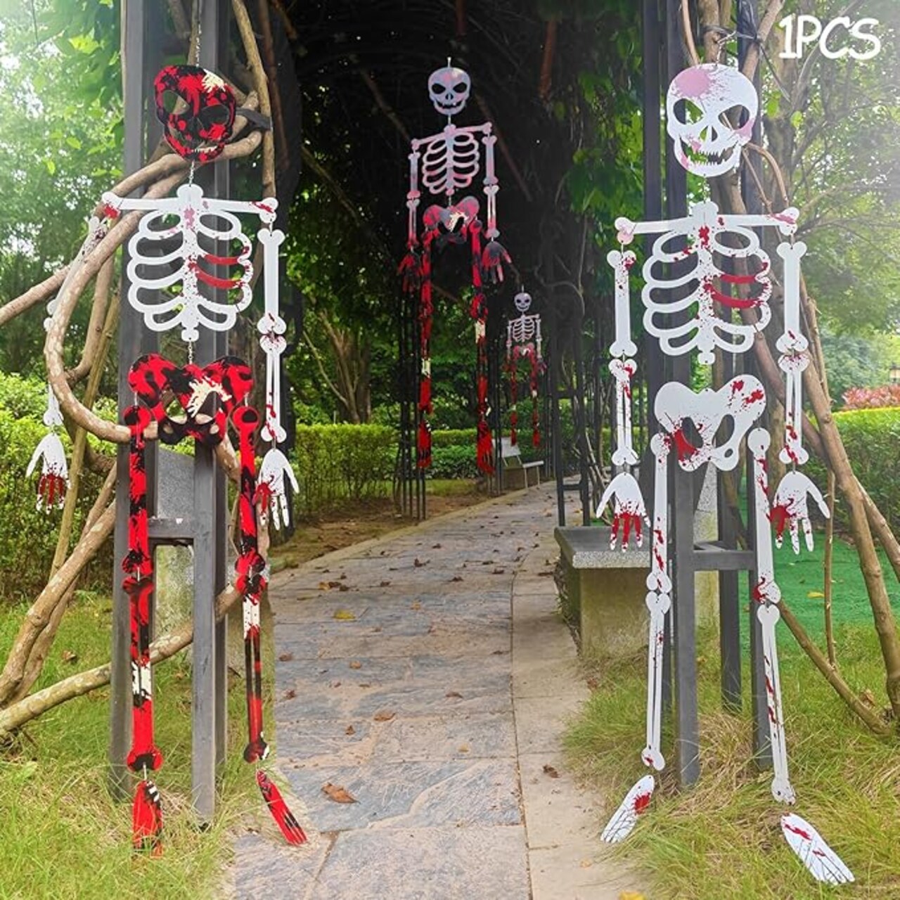 Halloween Decorations Outdoor & Indoor Statues 49.6''Large Halloween Skeleton Decor 4.1ft Stainless Steel Scary Skeleton Halloween Decorations for Outside Yard Garden Lawn Party
